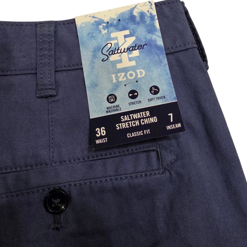 IZOD Saltwater Stretch Chino Classic Shorts 36x7 Bijou Blue NWT